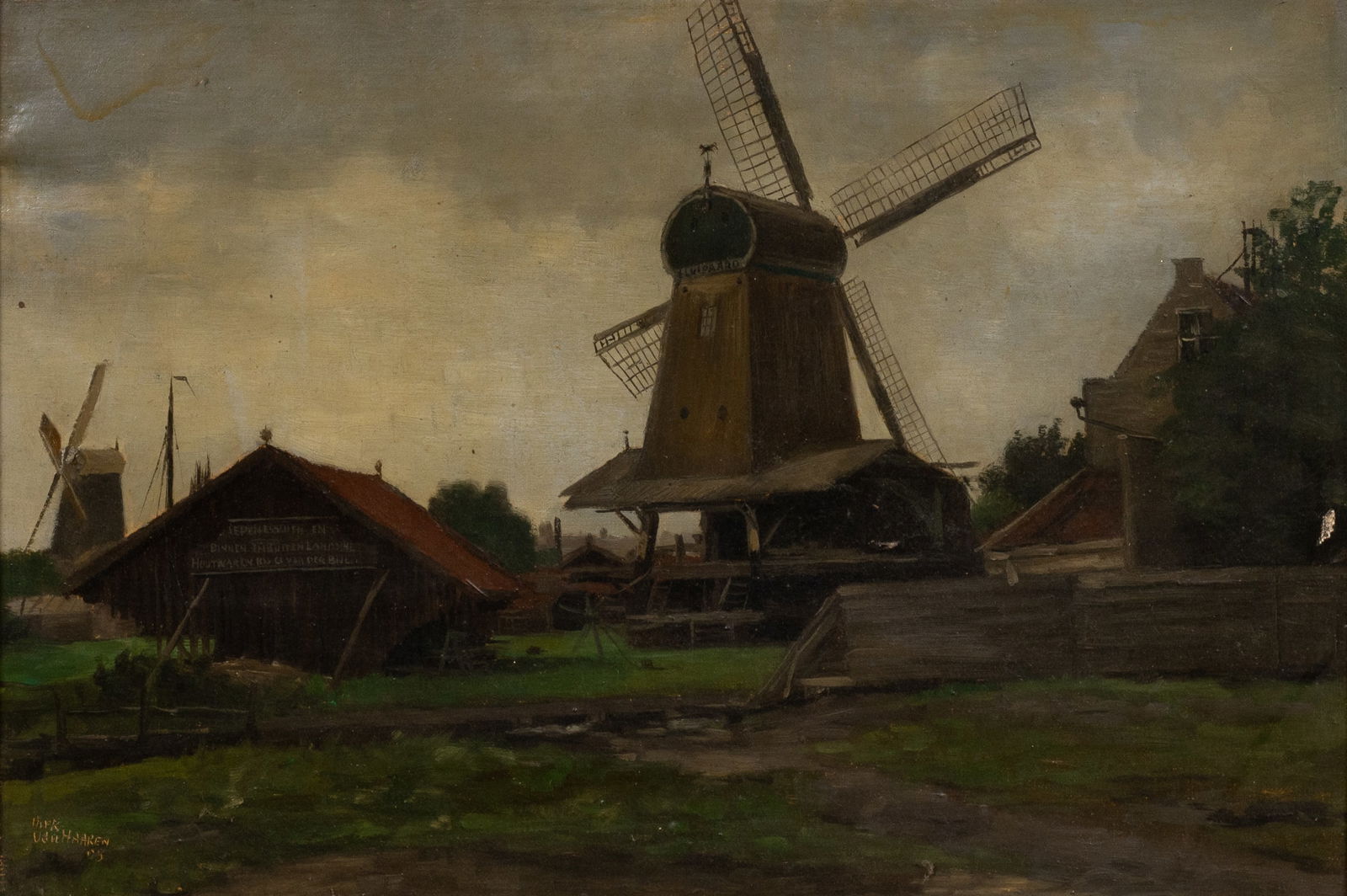 Antique Dutch Windmill Painting, Dirk van Haaren. (1 of 6)