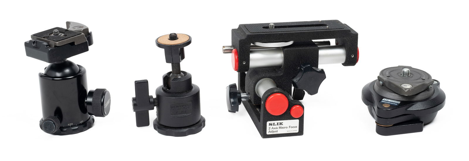 Four Tripod Heads - Manfrotto, Slik, Calumet. (1 of 6)