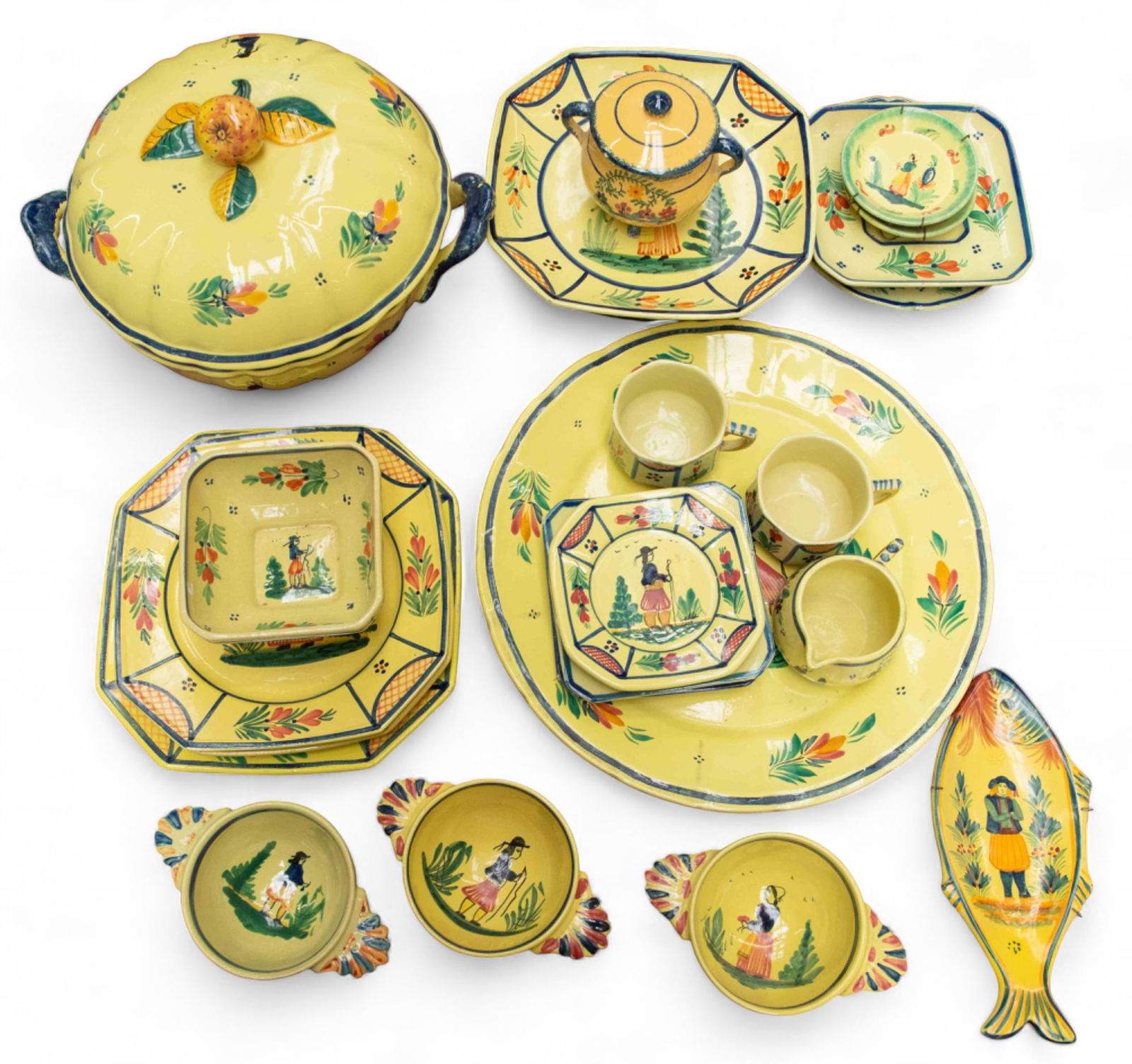 21 Pcs. Henriot Quimper Soleil Yellow Brenton. (1 of 5)