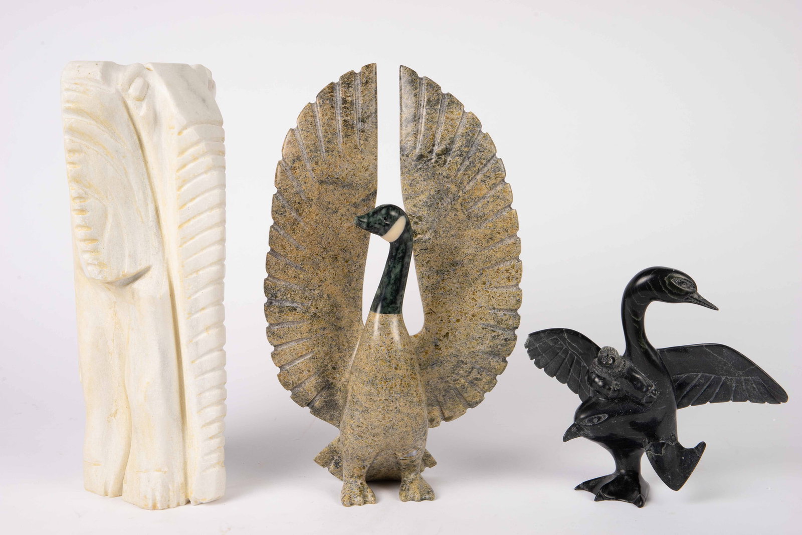 Lot of 3 Carved Animals - Elephant, Inuit Geese. (1 of 6)