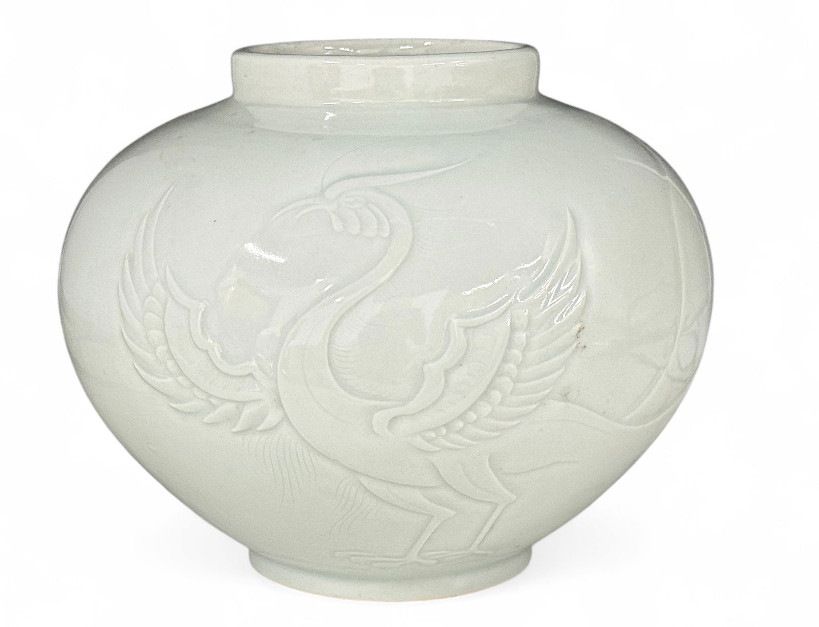 White Glaze Korean Vase w/ Phoenix & Dragon Design (1 of 4)
