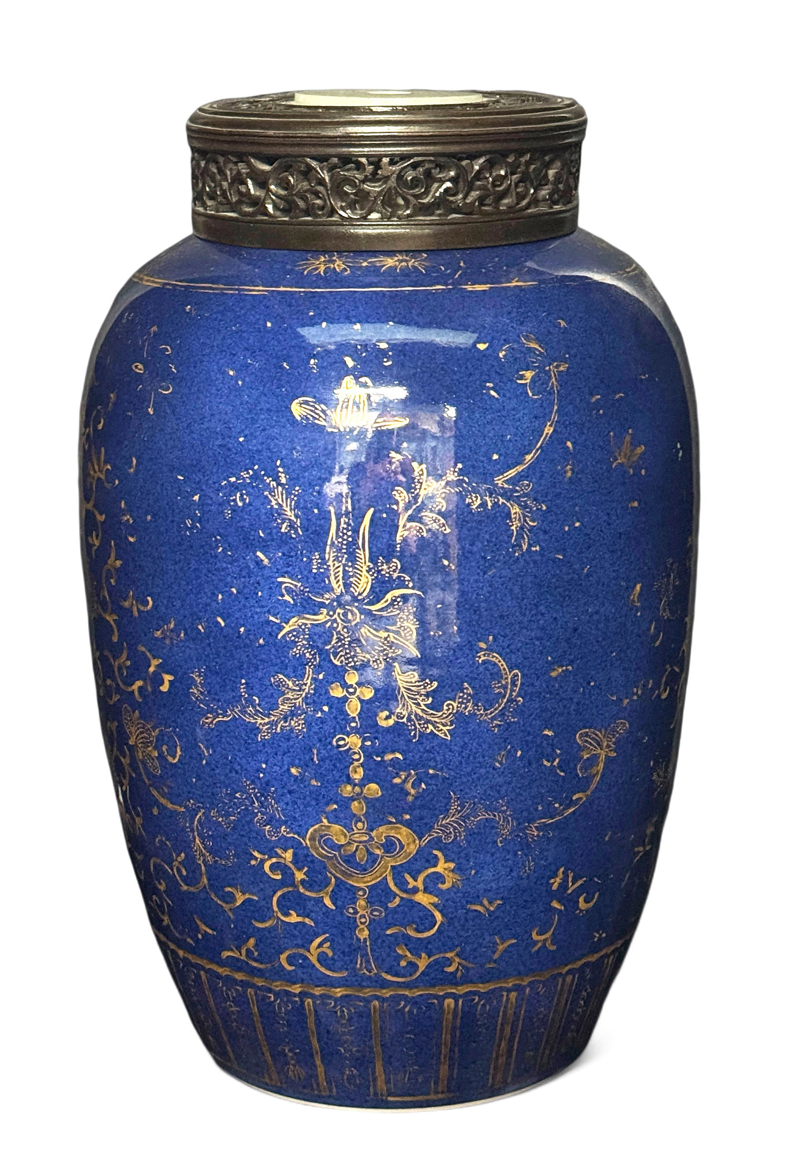 Old Chinese Cobalt & Gold Gilt Porcelain Jar. (1 of 8)