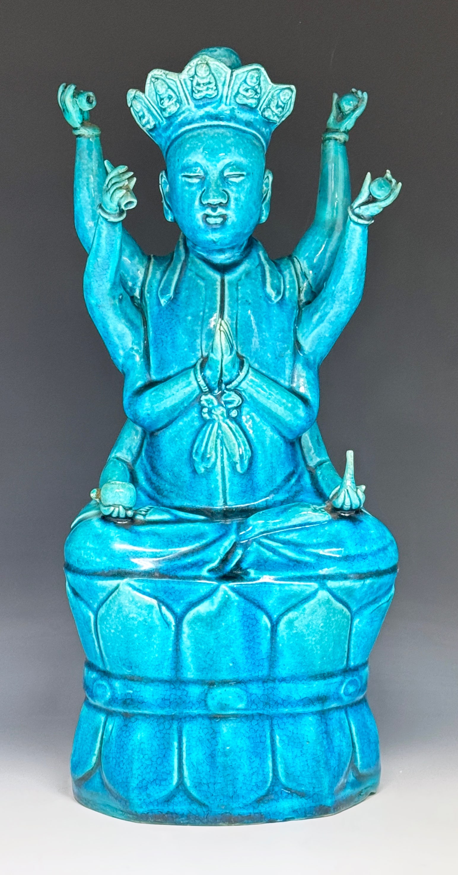 Vintage Chinese Turquoise Glaze Multi Arm Figure. (1 of 6)