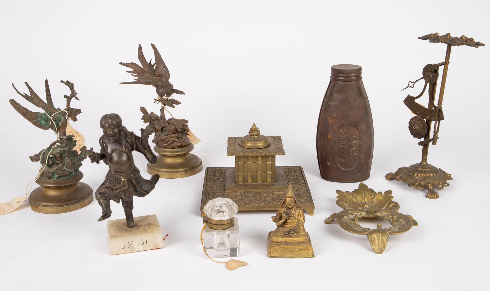 Lot: Antique Inkwells, Figurines, Bottle, etc. (1 of 11)
