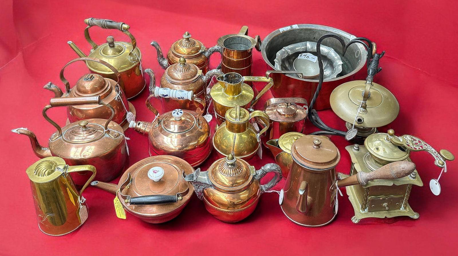 Large Lot of Brass & Copper Tea Pots & Other Items (1 of 5)