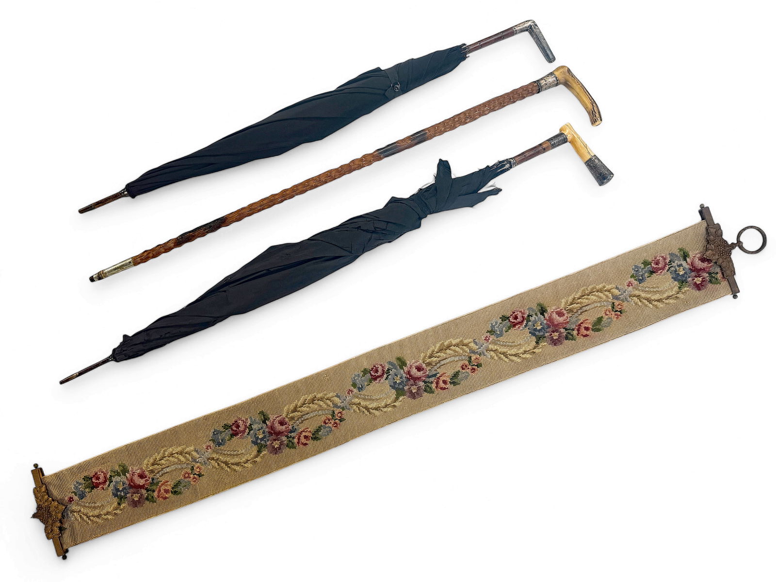 Needlepoint Bell Pull, Cane & Umbrellas w/ 925. (1 of 3)