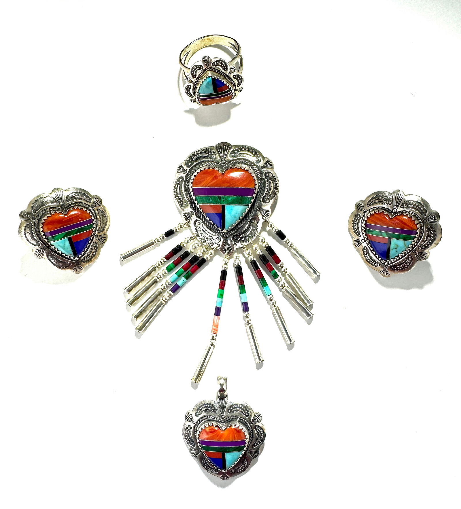 QT Sterling Silver Inlaid Gemstone Jewelry Set. (1 of 2)