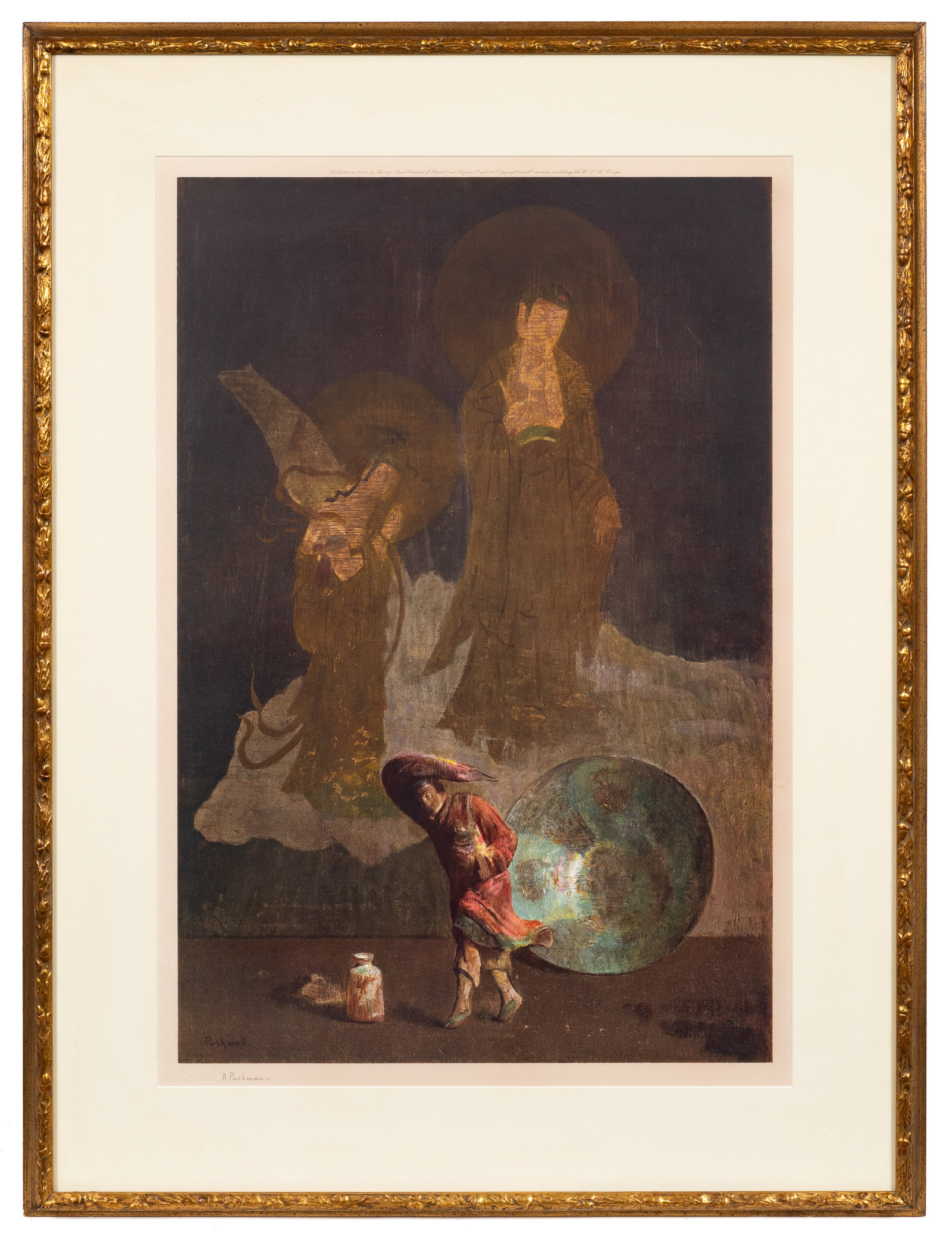 Figural Lithograph by Hovsep Pushman.: Artist(s): Hovsep Pushman (Armenia, 1877-1966) Medium: Offset color lithograph. Signature(s): Pencil signed "A Pushman", and signed in-print, lower left. Paperwork: N/A Damage: Print is in good overal