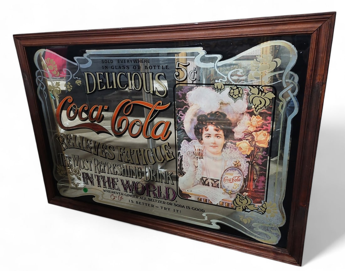 Coca-Cola Mirrored Advertising Wall Sign. (1 of 2)