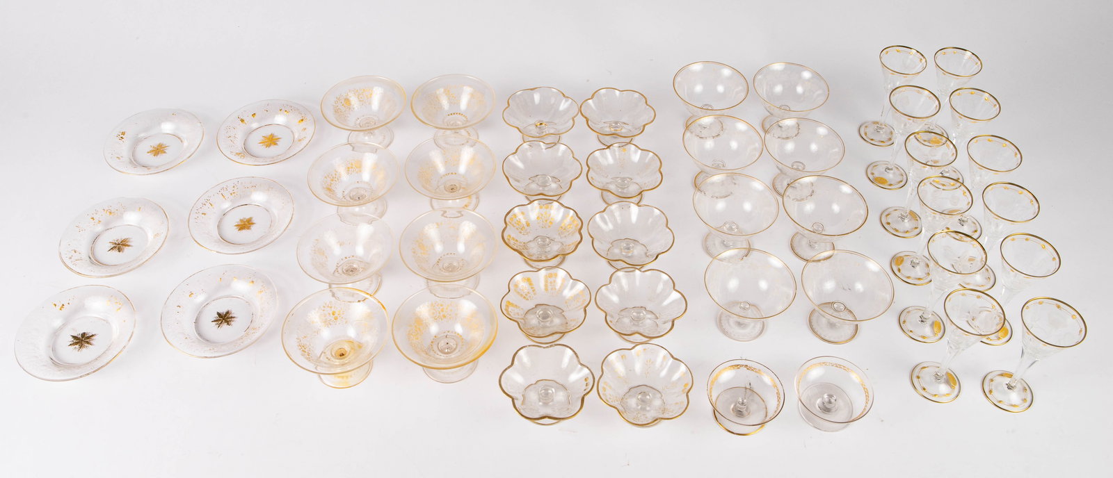 Lot of Small Etched Glass Dishes w/ Gold Rims. (1 of 7)