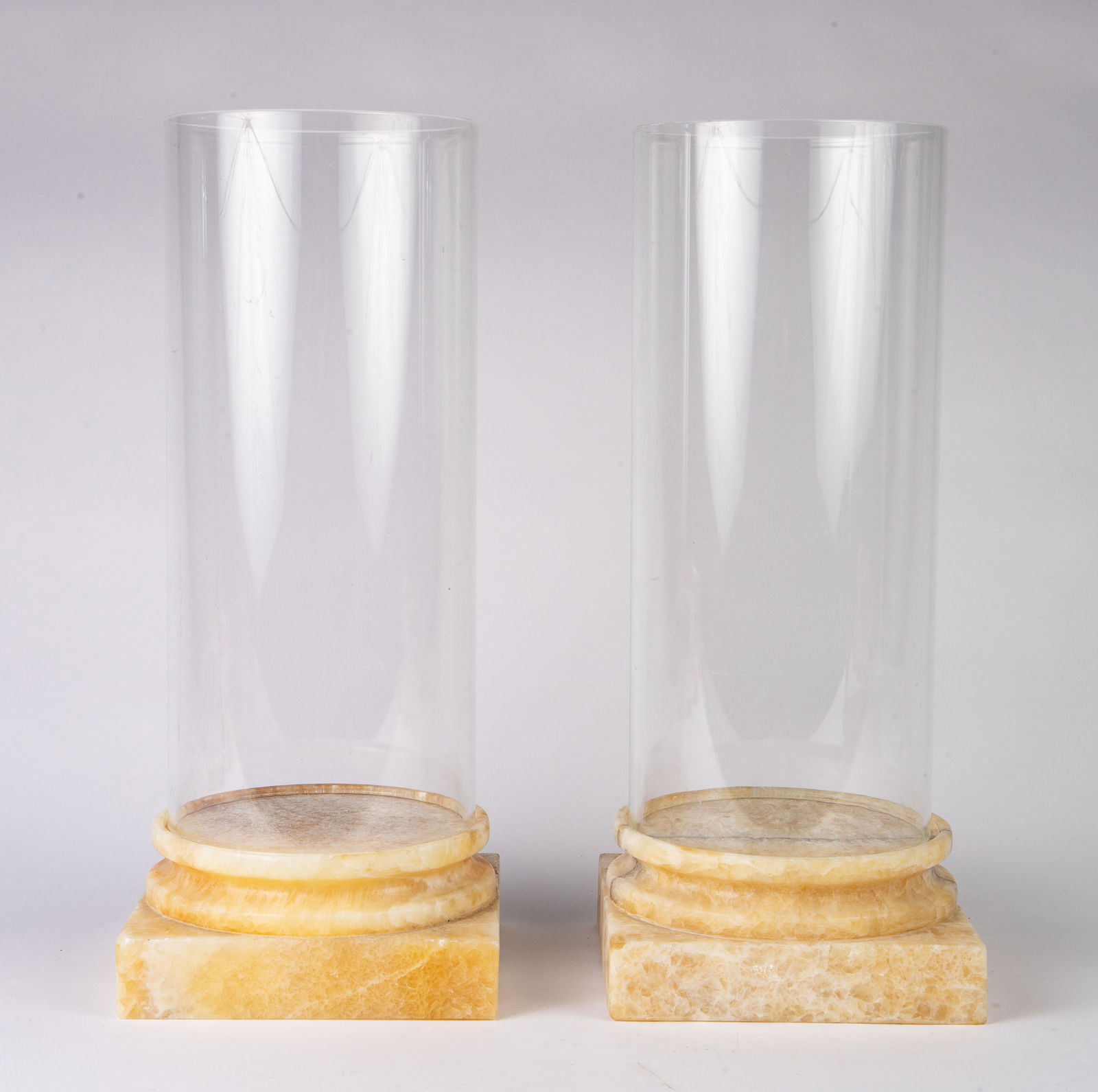 Pair of Square Onyx Bases w/ Hurricane Shades. (1 of 4)