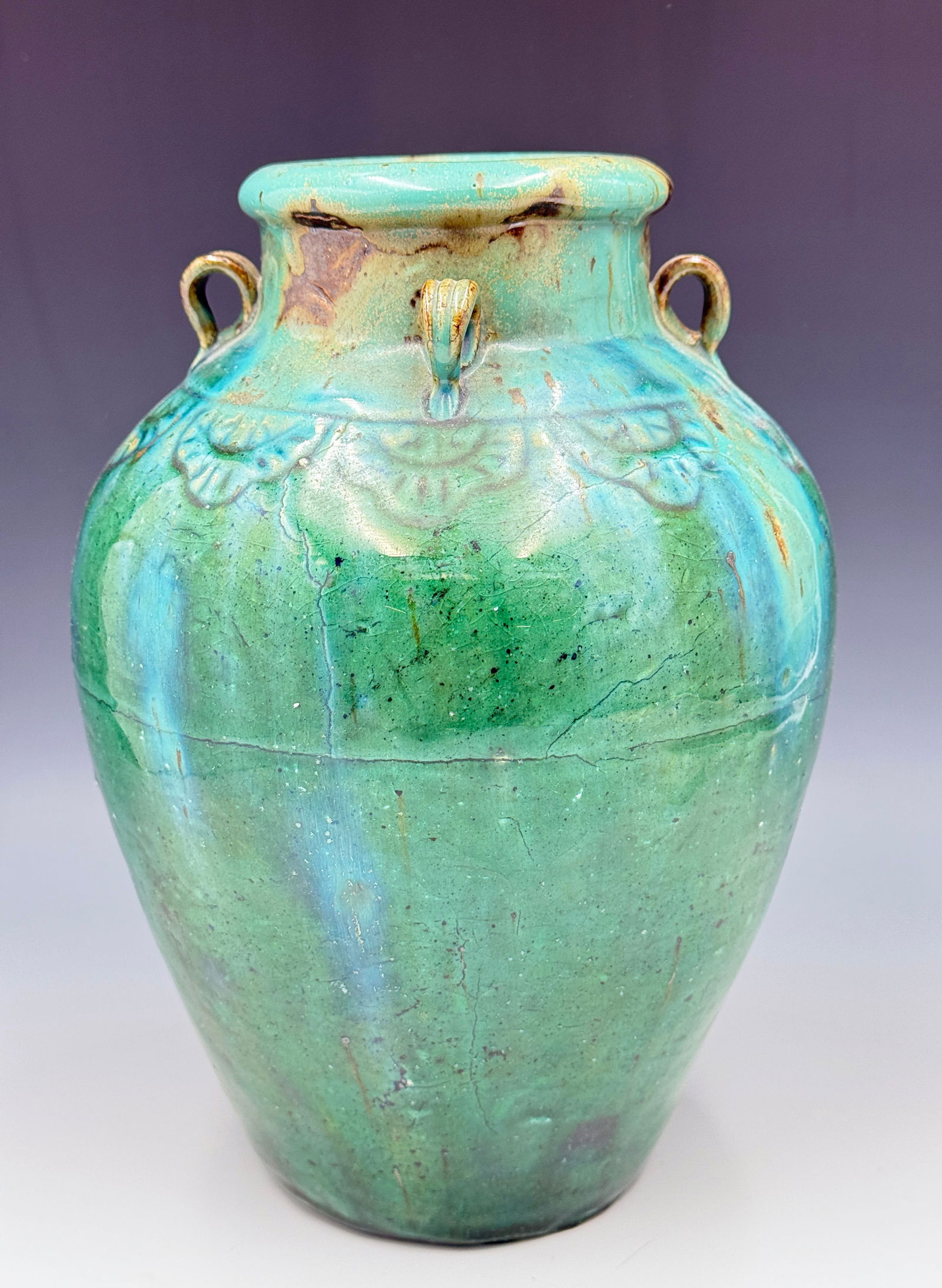 Old Chinese Green Glaze Pottery Vase. (1 of 6)