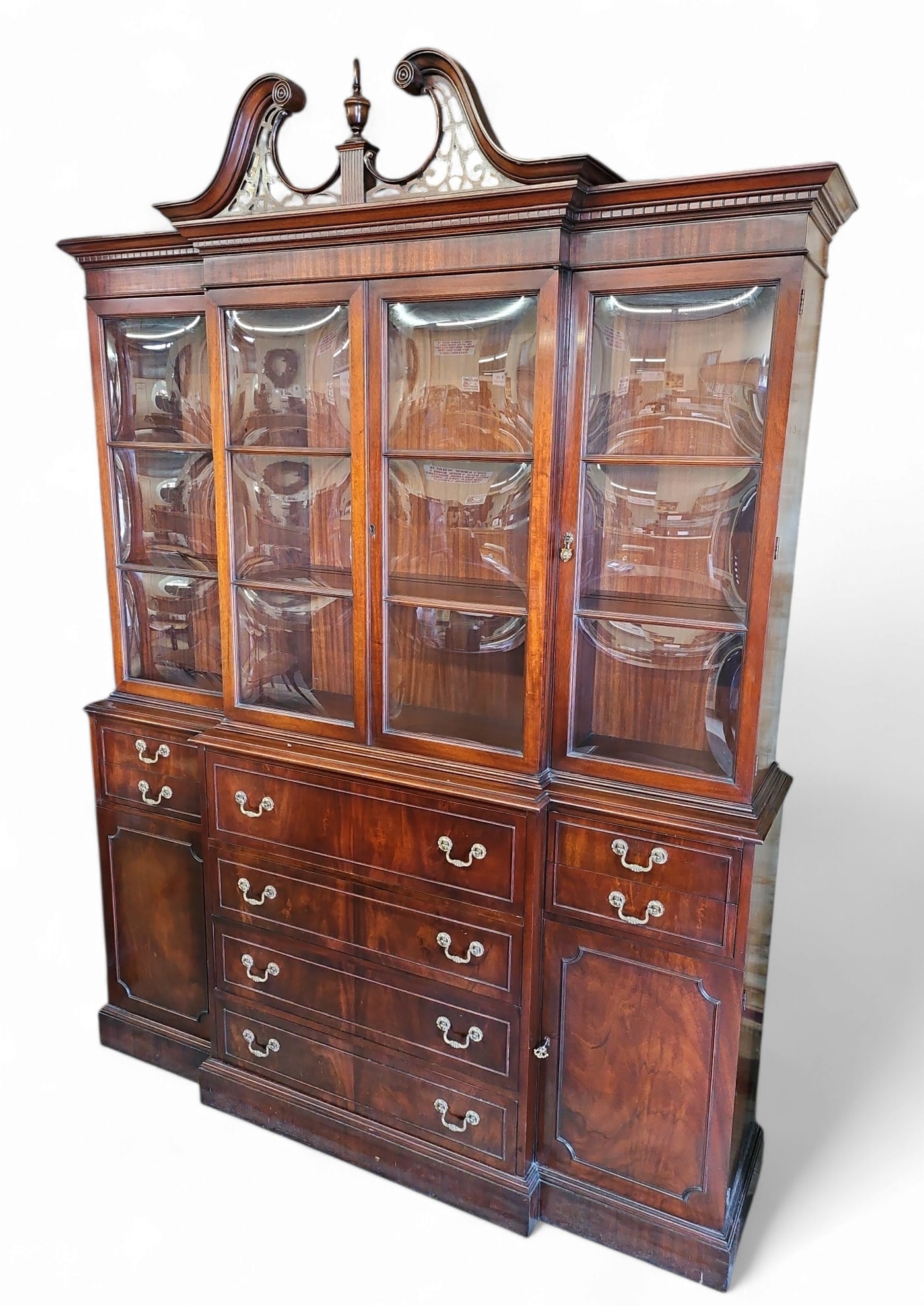Mahogany Breakfront China Cabinet / Bookcase Desk. (1 of 3)