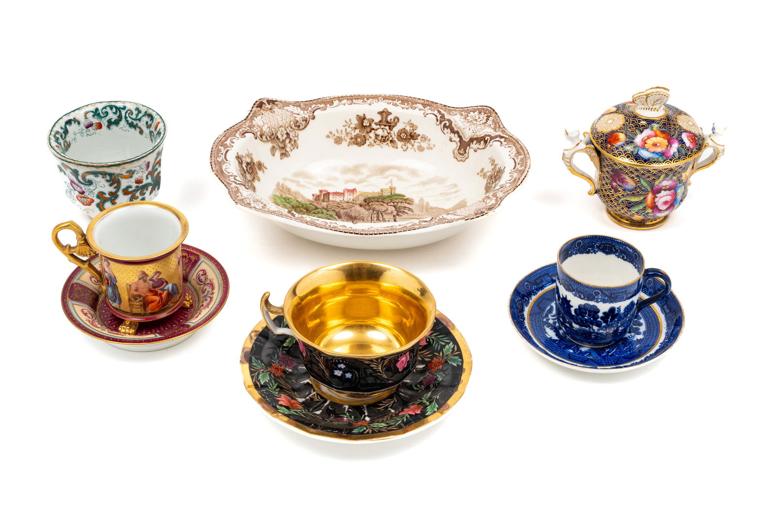 Lot: Antique Cups, Saucers, & Bowl. (1 of 9)