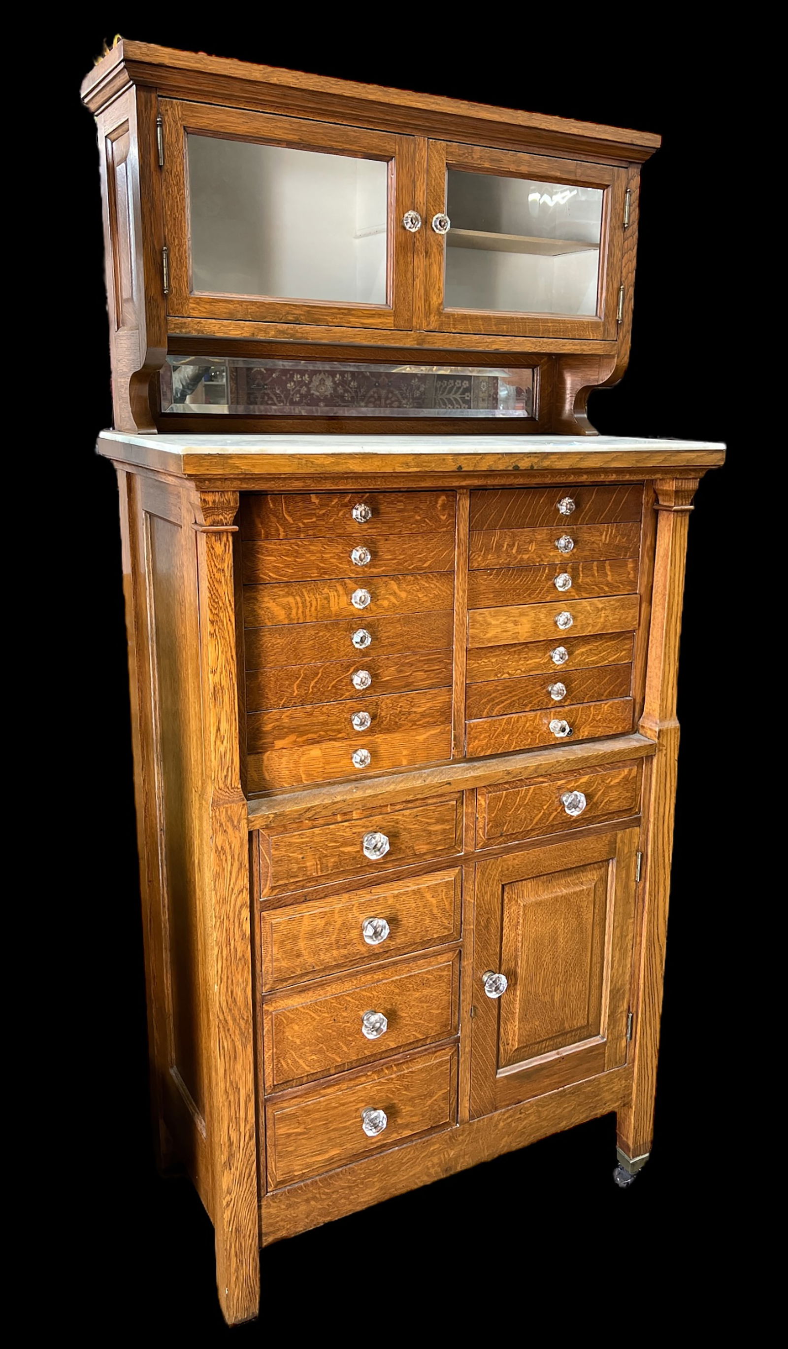 Antique Oak Dental Cabinet w/ White Milk Glass Top (1 of 4)