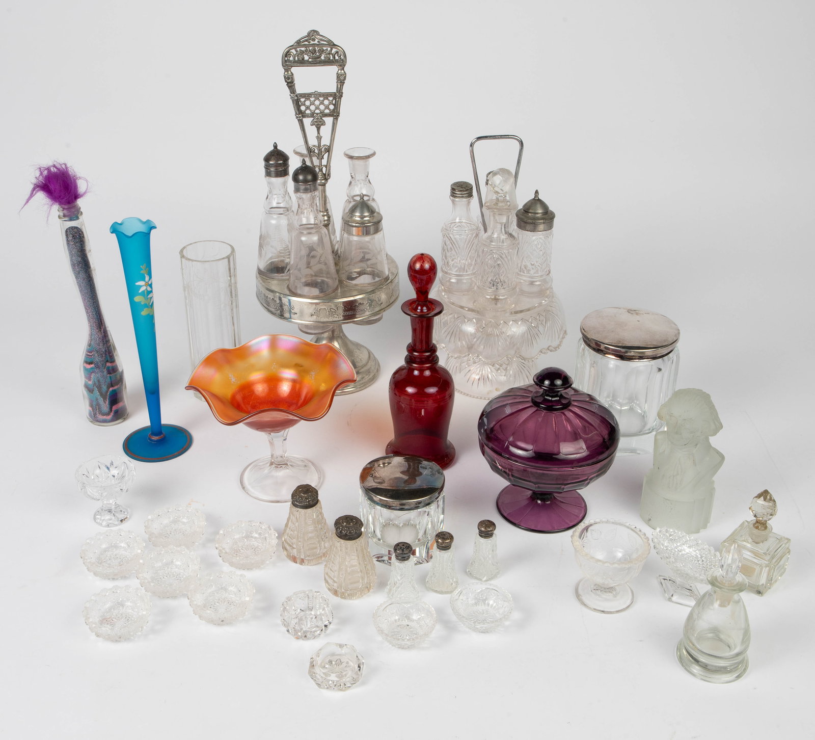 Lot: 2 Cruet Sets, Assorted Glassware. (1 of 8)