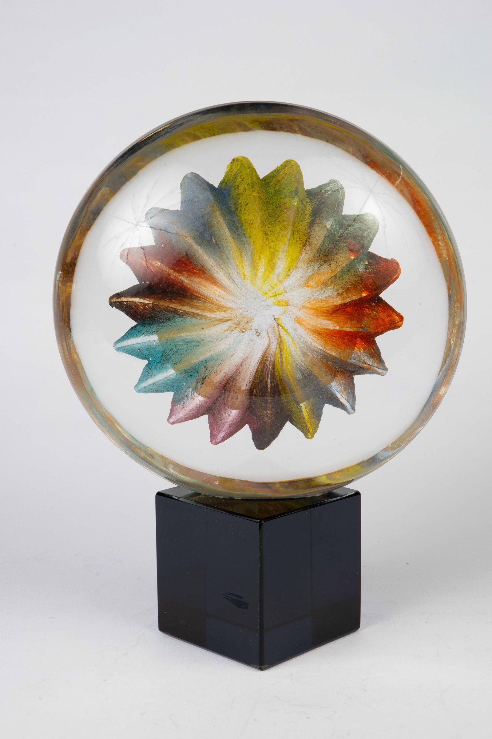 Mariano Moro Signed Murano Glass Sculpture.: It is a multicolor art glass table sculpture with a Murano Vetro Artistico label, in overall good condition. The dimensions are 14" tall, 9 3/4" wide, and 5 1/2" deep. Third-party shipping or personal