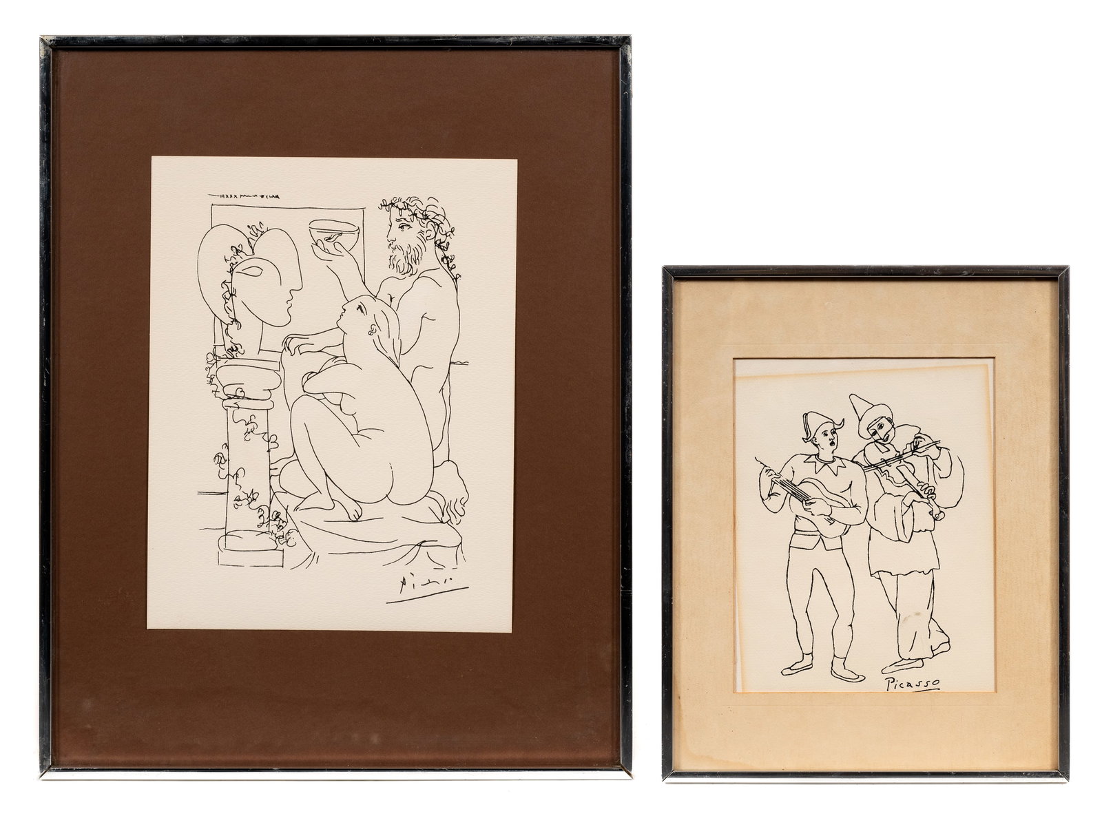 Lot of Two Framed Picasso Lithographs.: Artist(s): Pablo Picasso (Spanish, 1881-1973) "Two Musicians" and "Sculpteur avec coupe et mod?le accroupi, La Suite Vollard". Medium: Lithograph. Signature(s): Signed in-print, lower right. Paperwork
