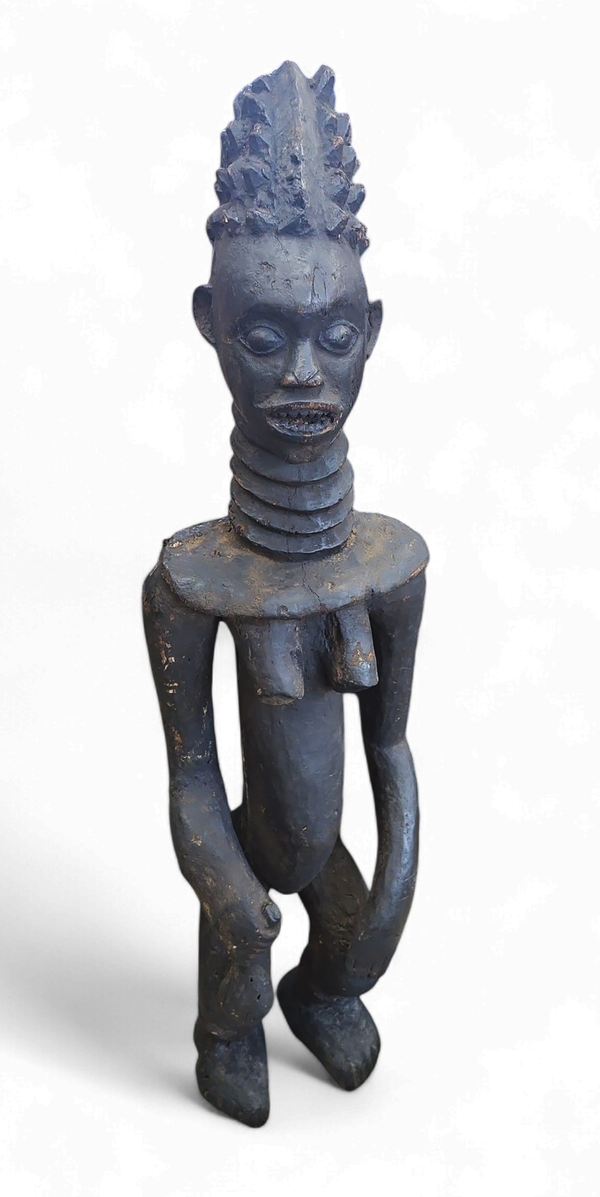 Lg. African Carved Wood Figure - Makonde or Luba.: This freestanding African tribal sculpture likely originates from the Makonde people of East Africa, or the Luba tribe of the Democratic Republic of Congo. The piece measures 48 1/2" x 11 1/2" x 9". I