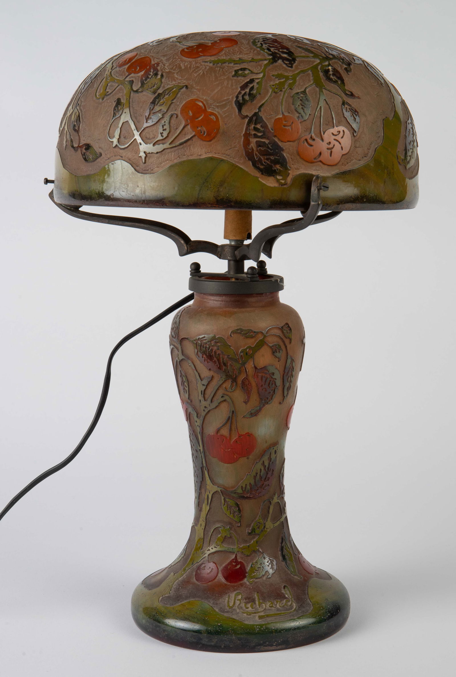 1920's Loetz Cameo Glass Cherry Lamp, Sgd. Richard (1 of 8)