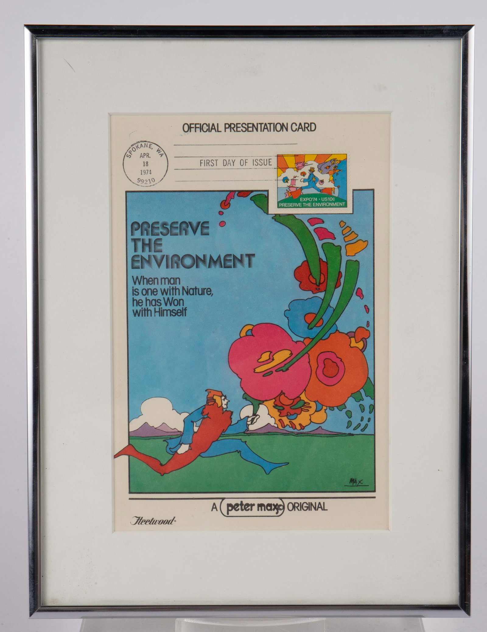 Peter Max 1974 Stamp Presentation Card. (1 of 3)