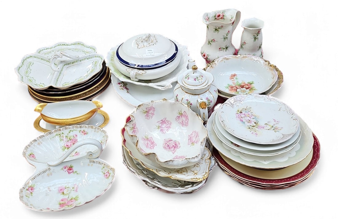 Lot of Mostly Floral & Gilded Porcelain Tableware. (1 of 3)