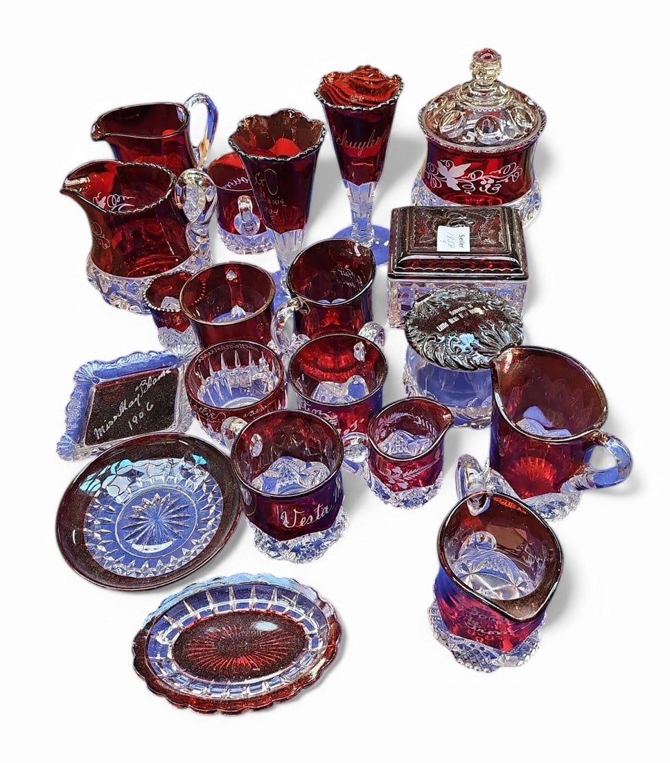 Victorian Ruby Flashed Cut Glass Souvenir Ware. (1 of 2)
