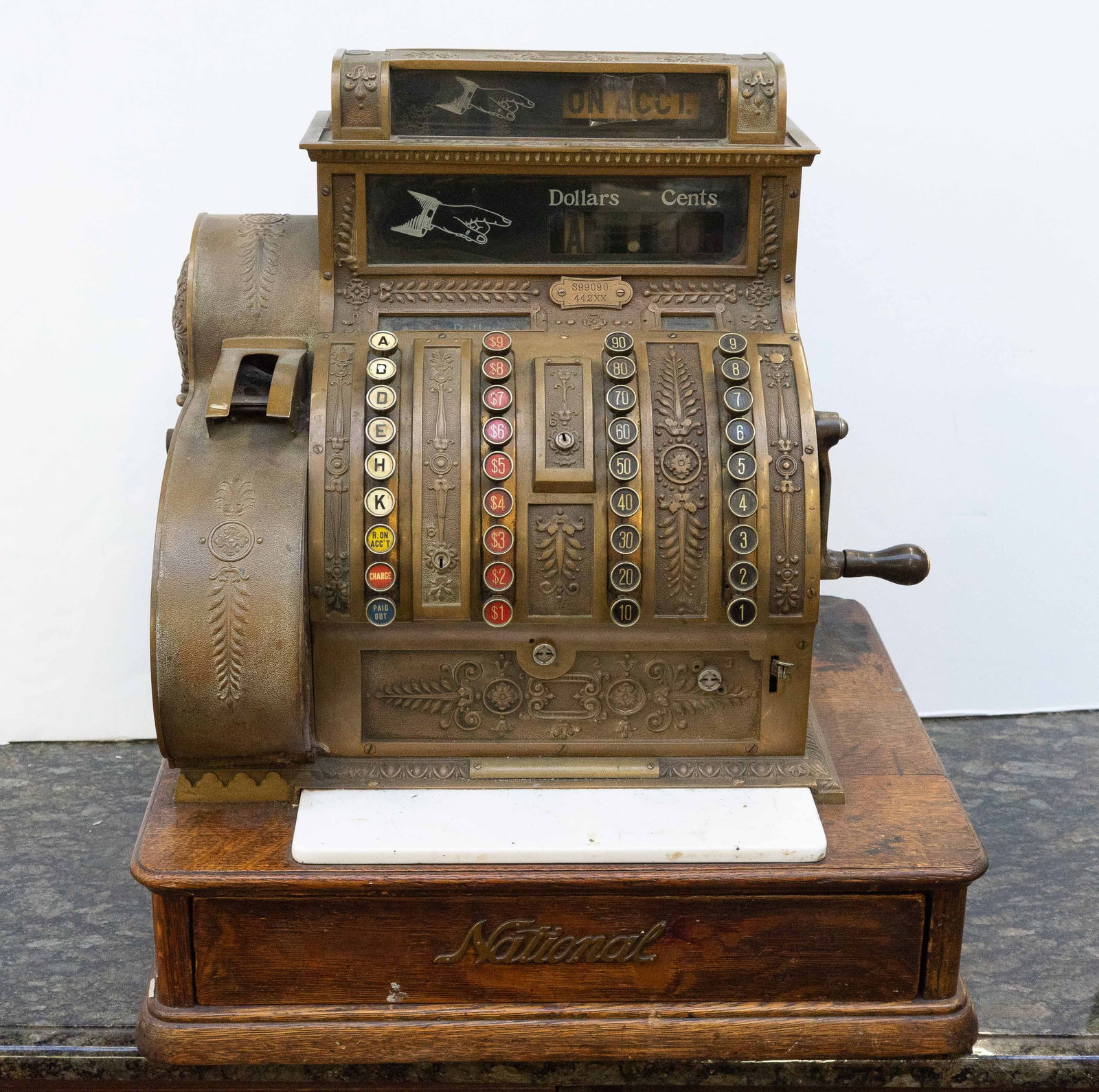 Bronze & Oak National Cash Register - Model 442. (1 of 6)