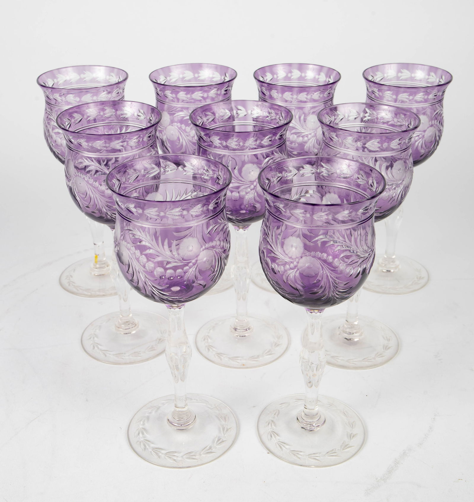 8 Purple Cut to Clear Stemmed Crystal Glasses. (1 of 4)