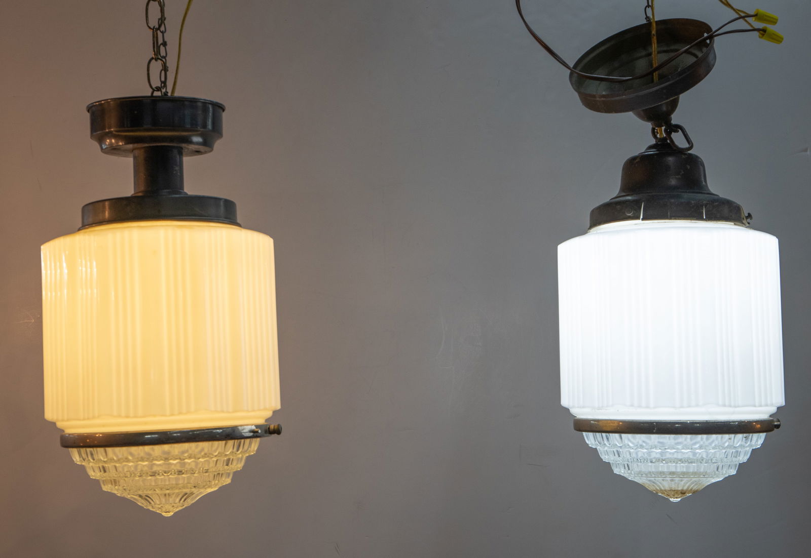 Pair of Art Deco Milk Glass Pendant Lights. (1 of 1)