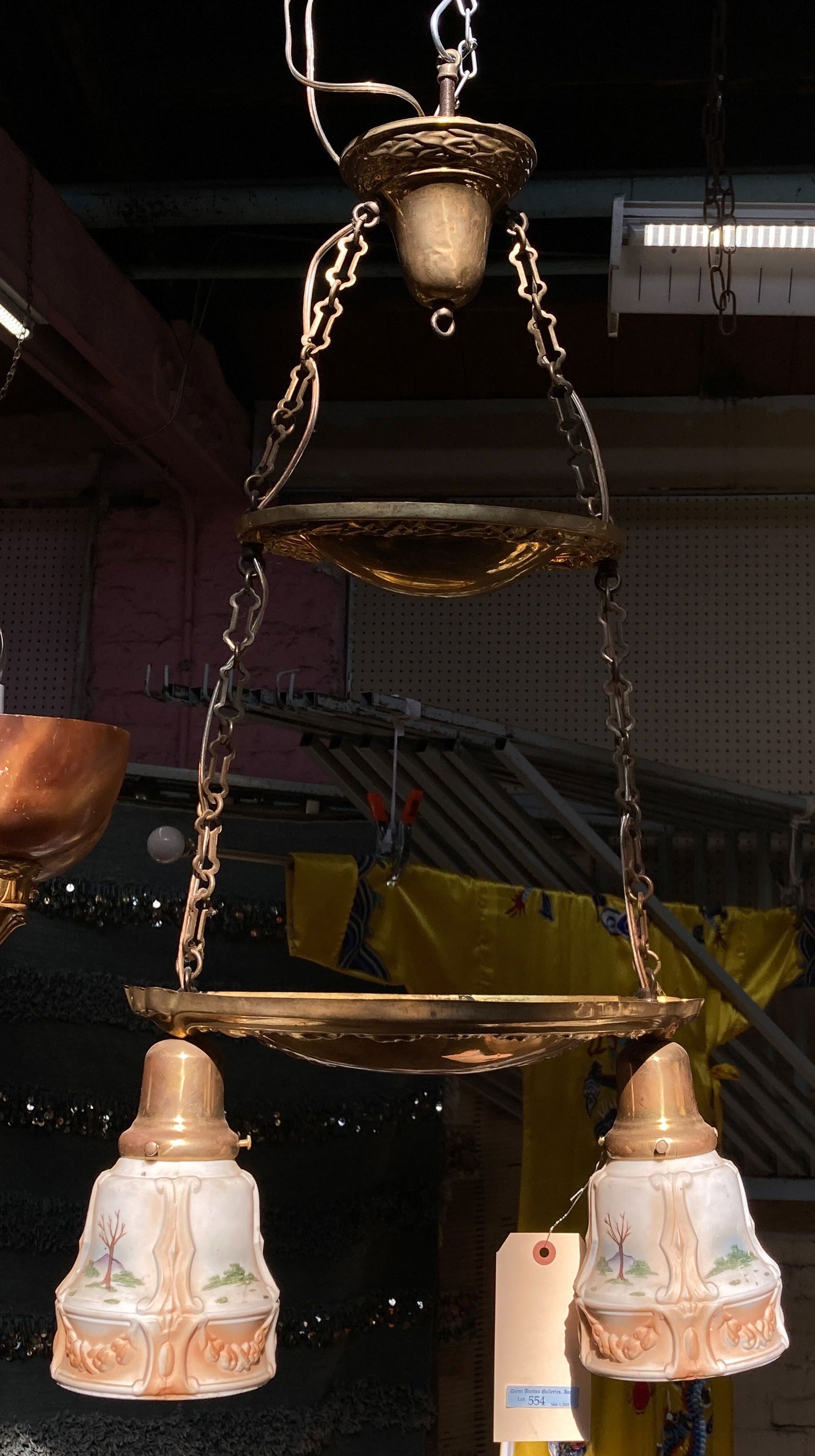 Brass Chandelier w/ Hand Painted Shades. (1 of 2)