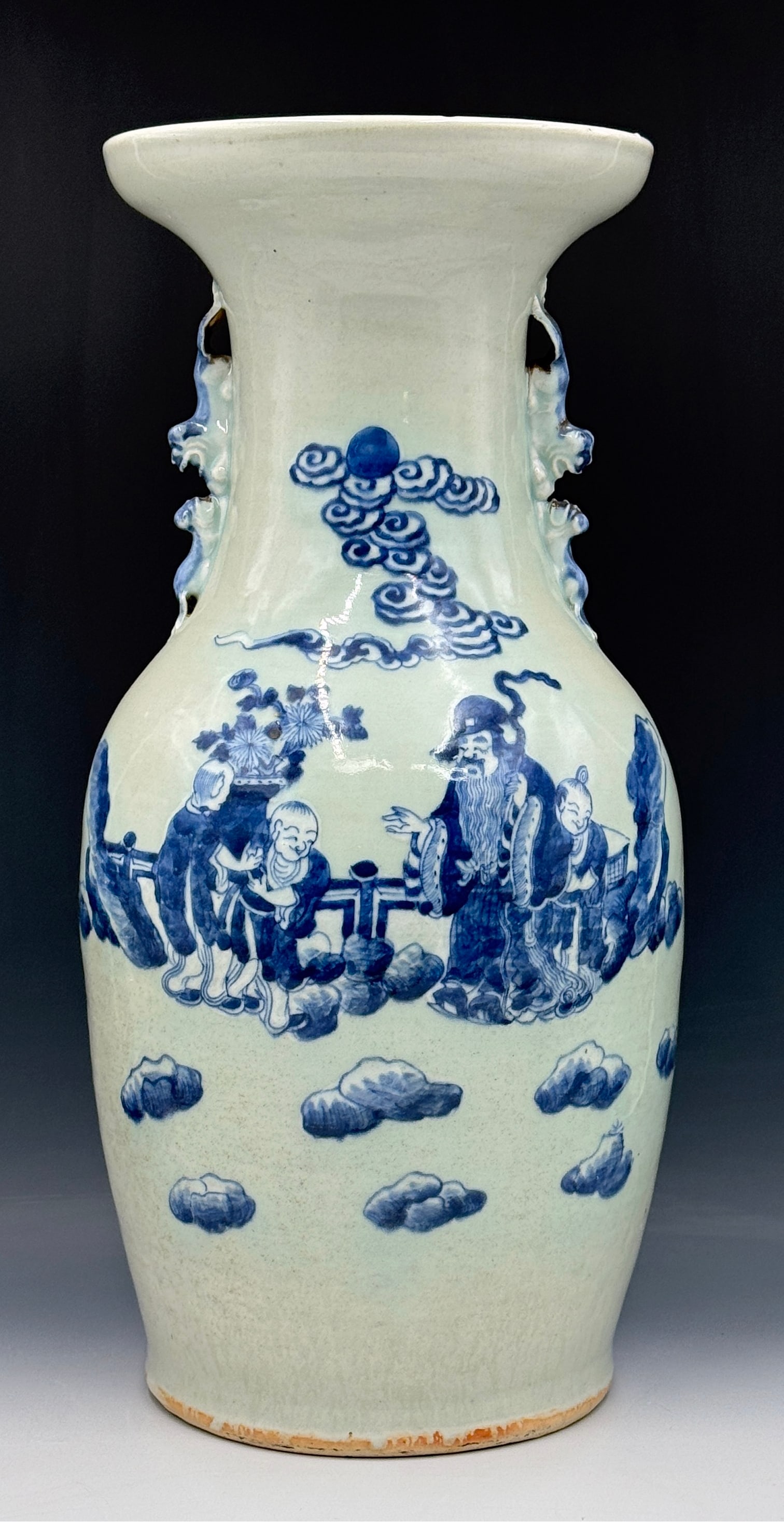 Large Antique Chinese Celadon Blue & White Vase. (1 of 5)