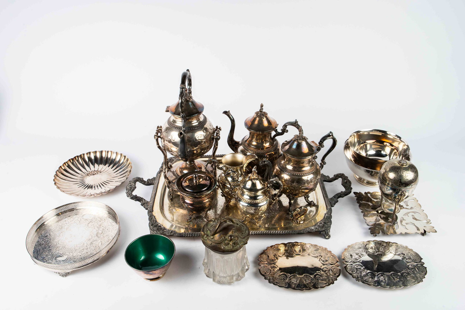 Lg. Lot of Silverplate Items & More - Tea Set. (1 of 10)