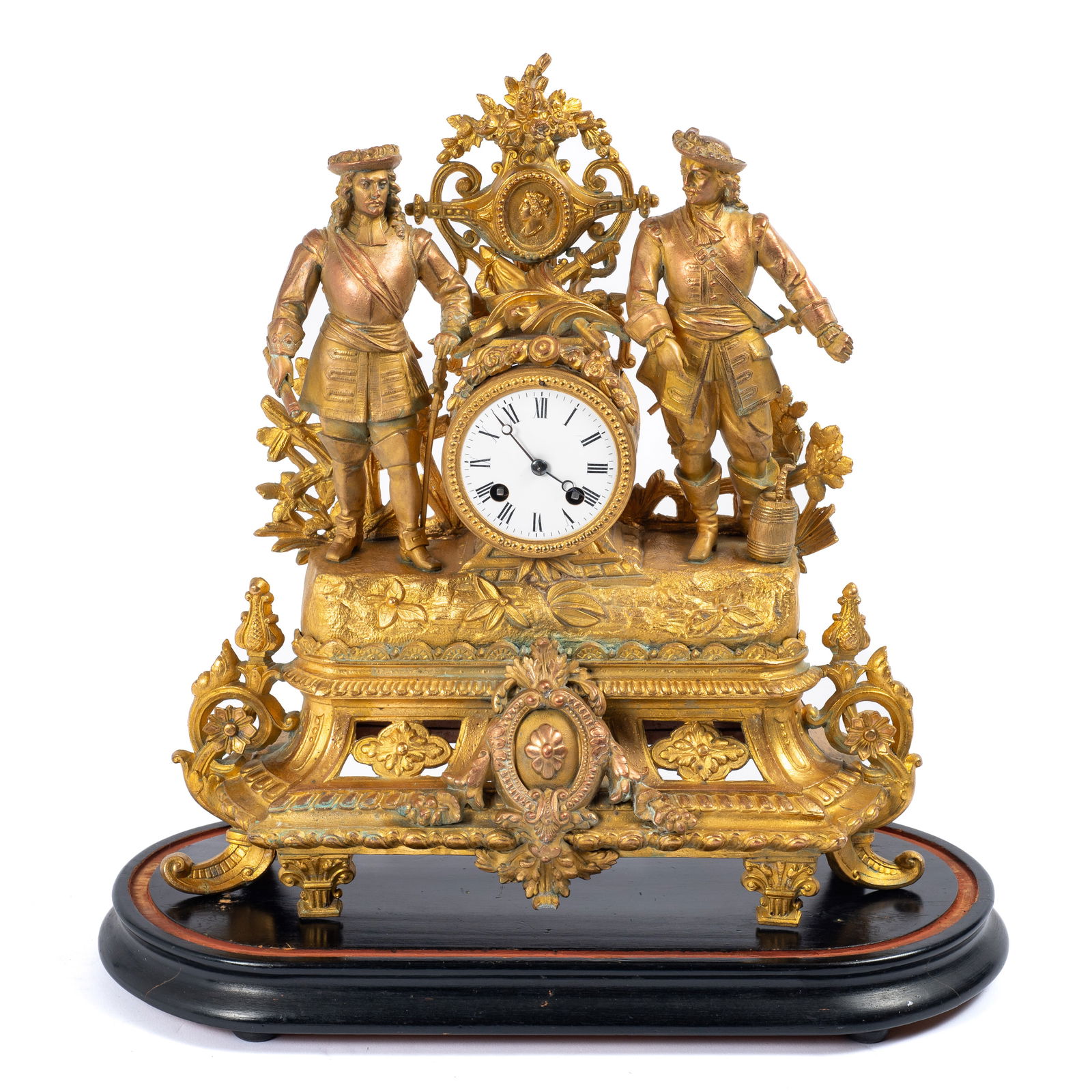 Large French Gilt Figural Mantel Clock w/ Dome. (1 of 7)