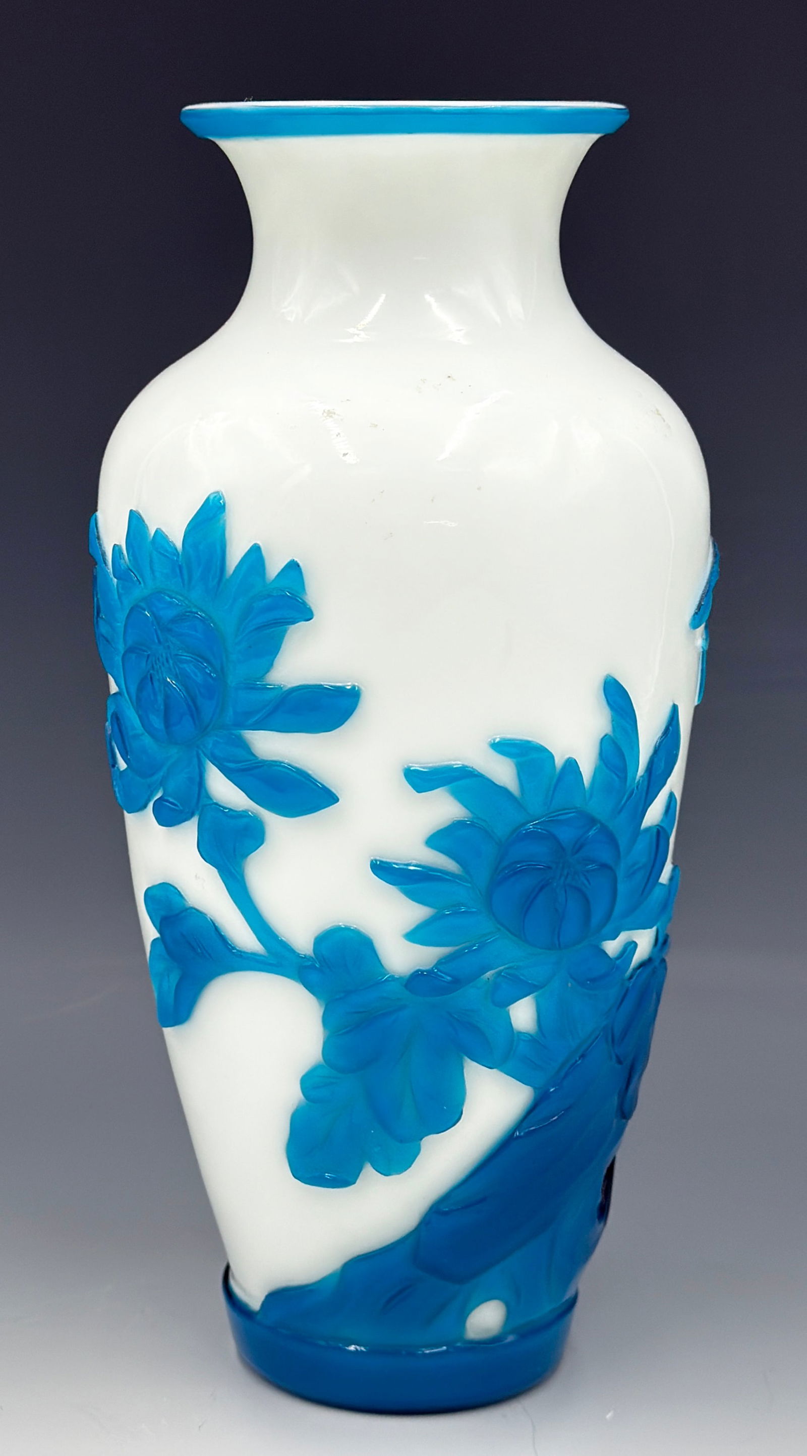 Chinese White & Light Blue Peking Glass Vase. (1 of 5)