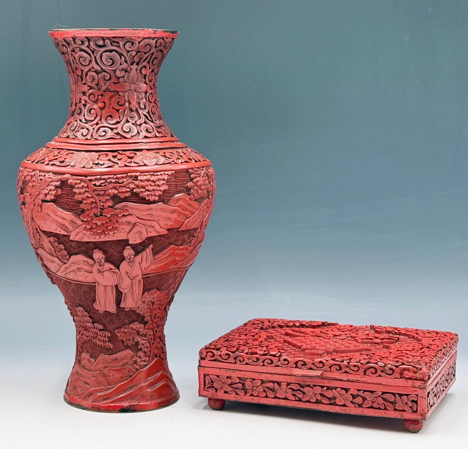 Lot: 2 Antique Chinese Cinnebar Pcs. (1 of 6)