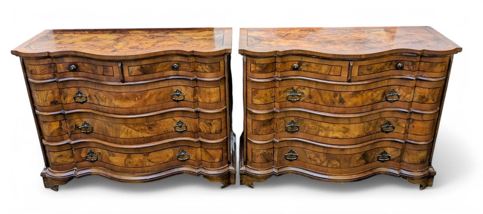 Pair of Italian Baroque Burled Walnut Chests. (1 of 1)