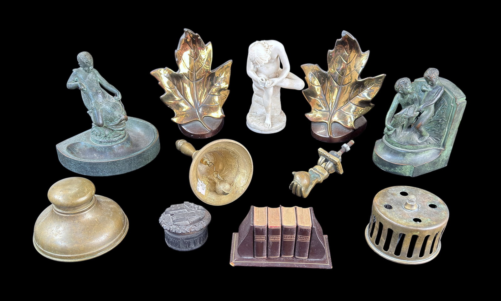 Lot: Stevens Hotel Bookends, Alabaster Figure, etc (1 of 8)