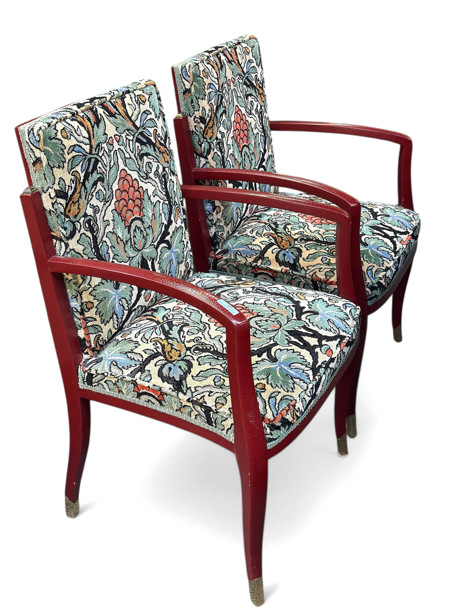 Pair of Leather Wrapped Needlepoint Armchairs. (1 of 2)
