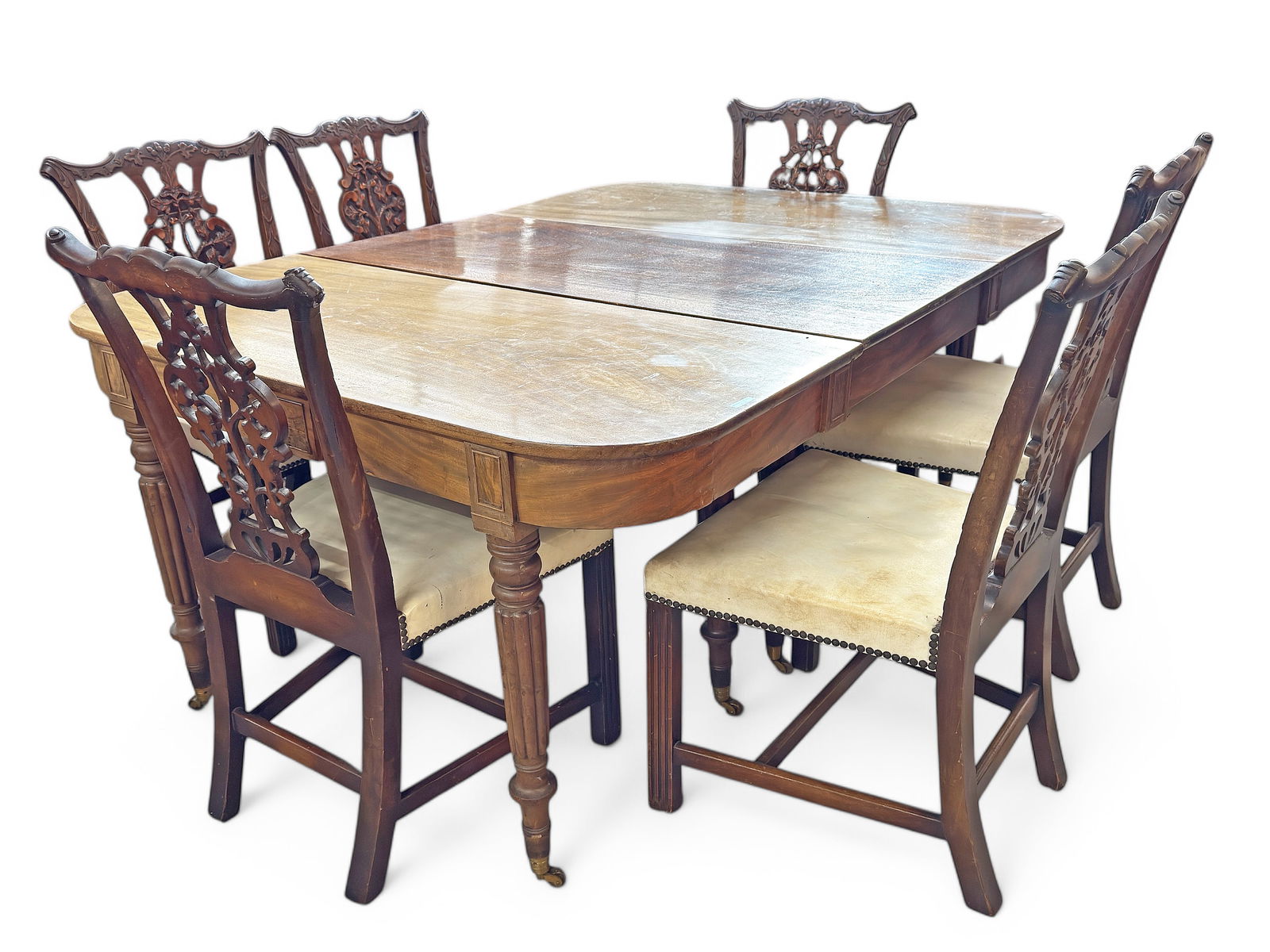Antique Dining Table w/ 6 Carved Chairs. (1 of 2)