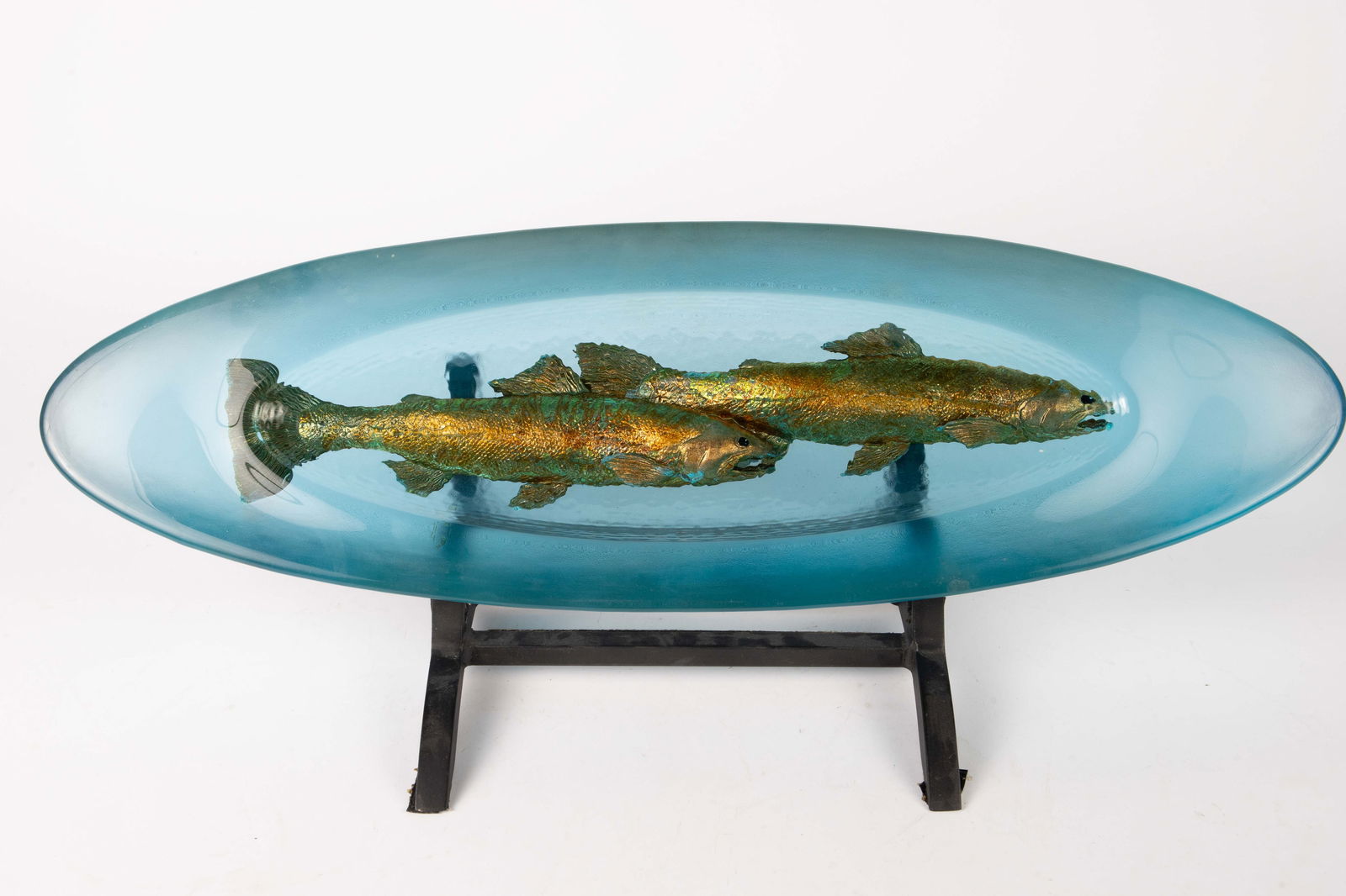 George Bucquet Oval Fish Bowl Art Glass Sculpture. (1 of 4)