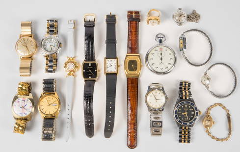 Lot of 16 Vintage Watches - Gruen, Wittnauer, Etc.: The lot contains mens' and womens' watches, including a ring and a pendant watch. The brands included are Longines, Pulsar, Bulova, Oris, Bucherer, Tissot, Gruen Precision, Anne Klein, Juvenia, Talism