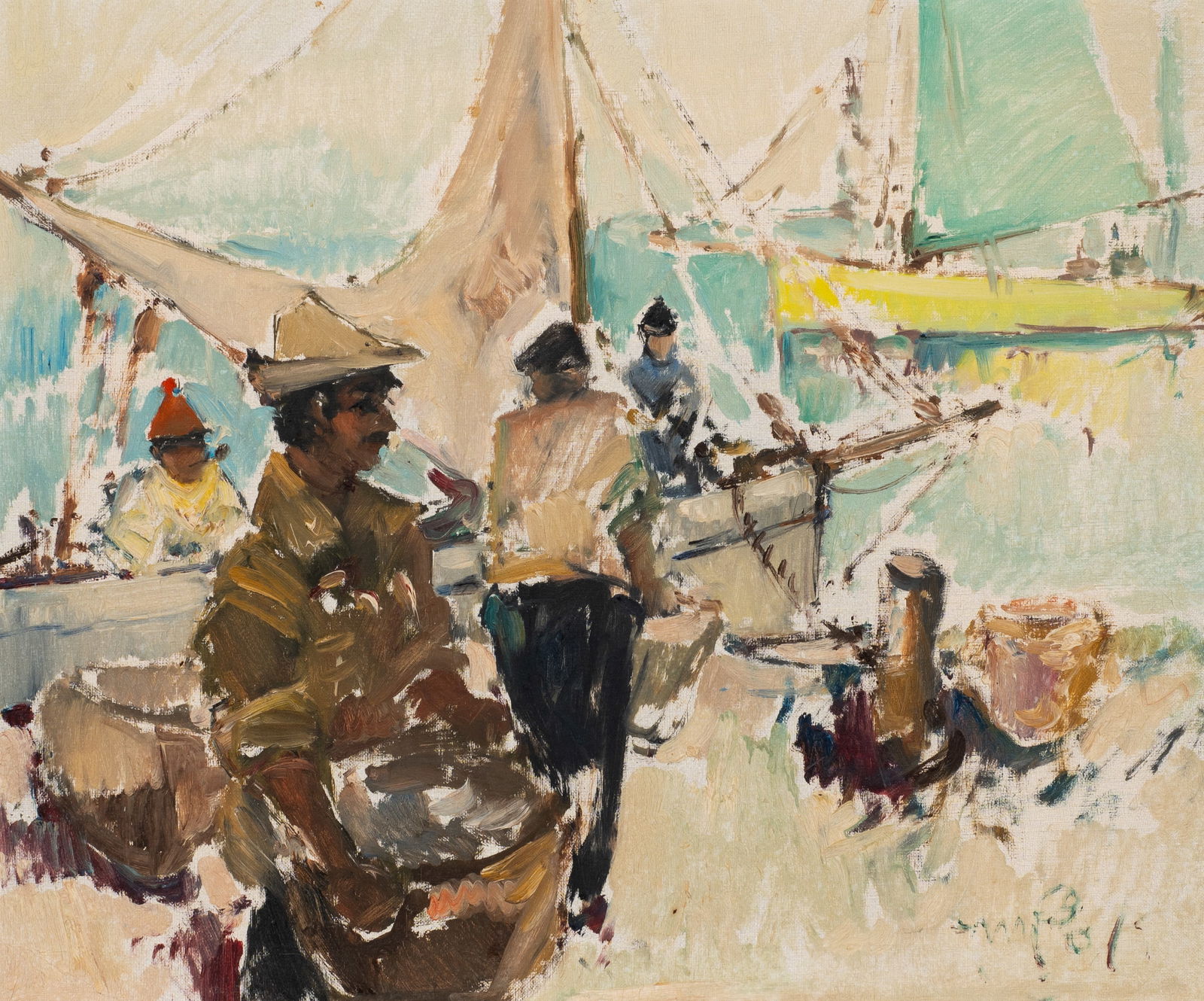 Impressionist Harbor Scene Painting, Signed. (1 of 5)