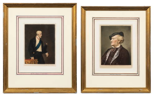 Two Mezzotint Portraits - Crawford & Henderson.: Portraits of Arthur, Duke of Wellington by Thomas Hamilton Crawford (English, 1860-1948) and Richard Wagner by William John Henderson (English, 1866-1926). Published by Museum Galleries in 1924 (Duke)