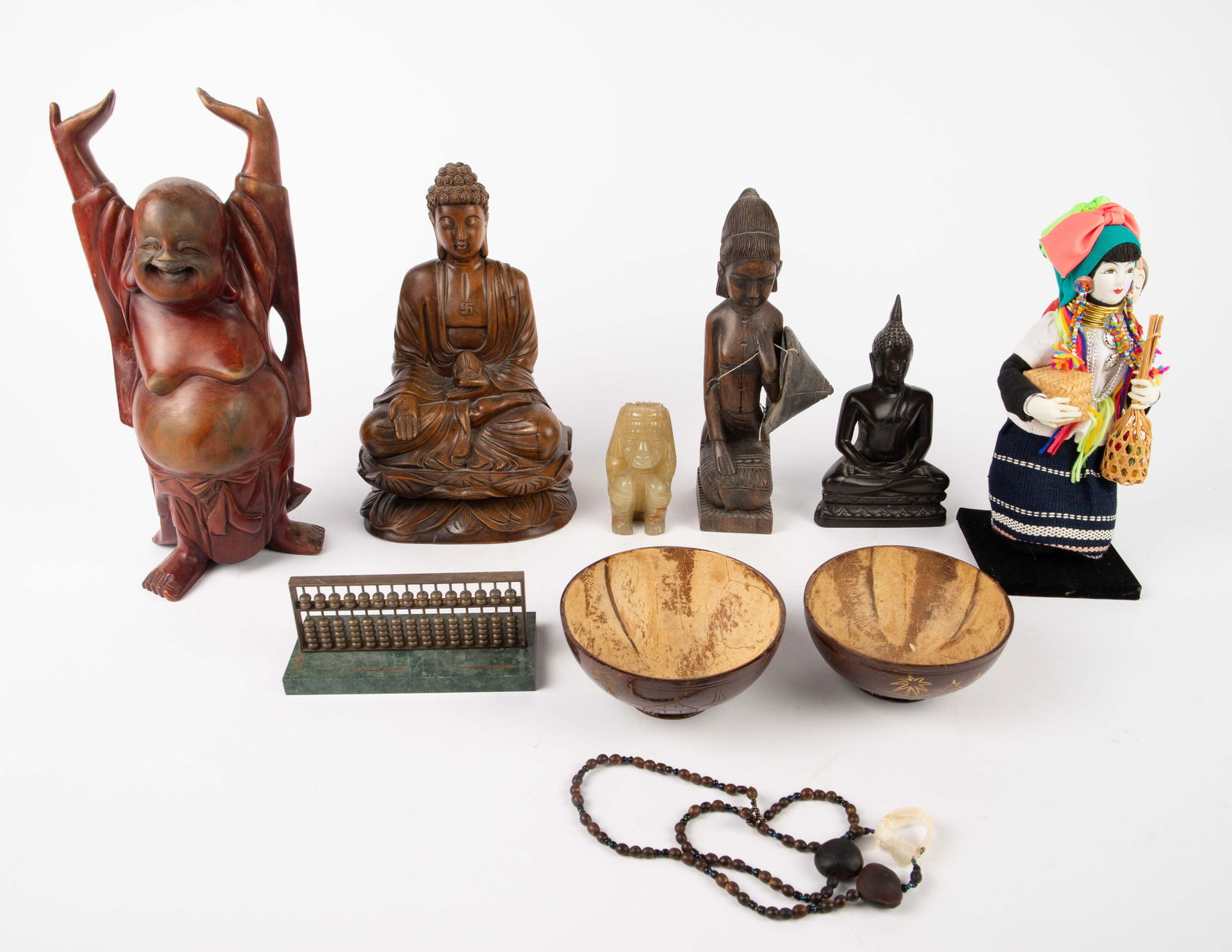 Lot: Buddha Sculptures, Coconut Bowls, Ethnic Pcs. (1 of 10)