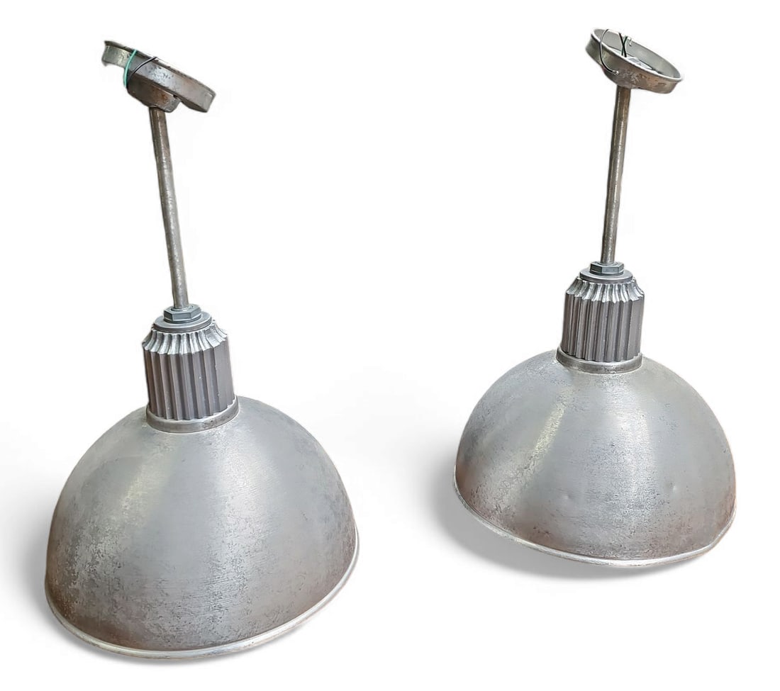 Pair of Hi-Lite Galvanized Metal Pendant Lights. (1 of 3)