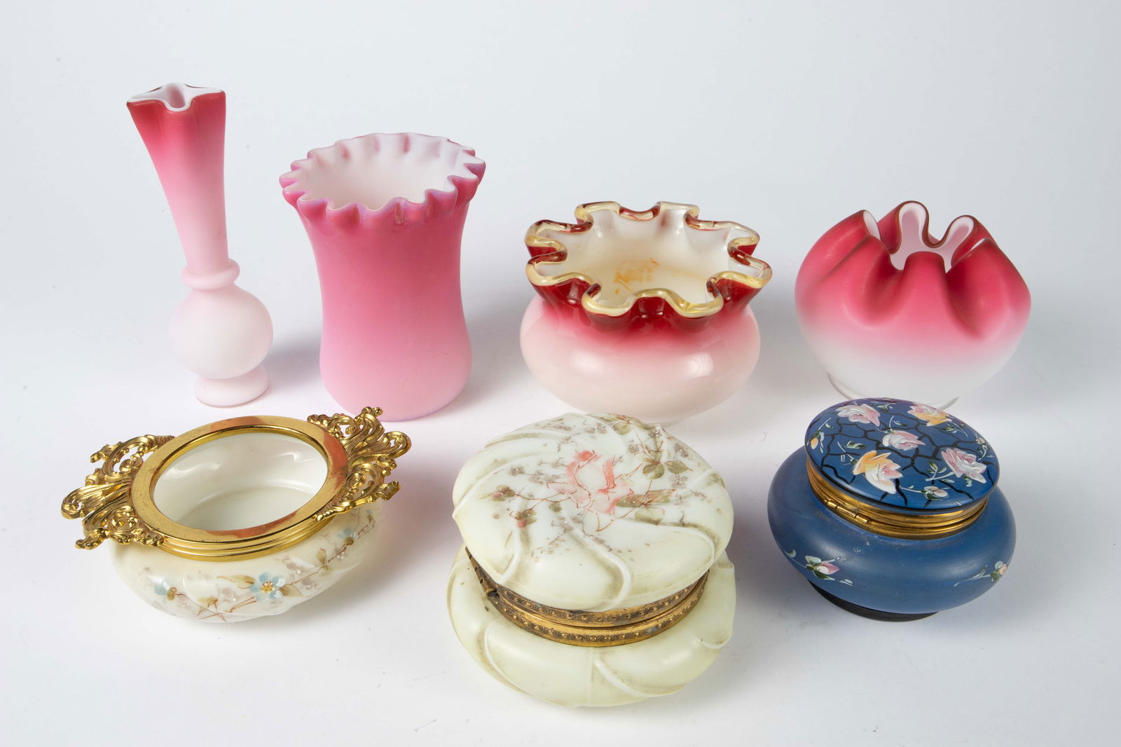 Lot of Pink Satin Glass & Wavecrest Items. (1 of 3)