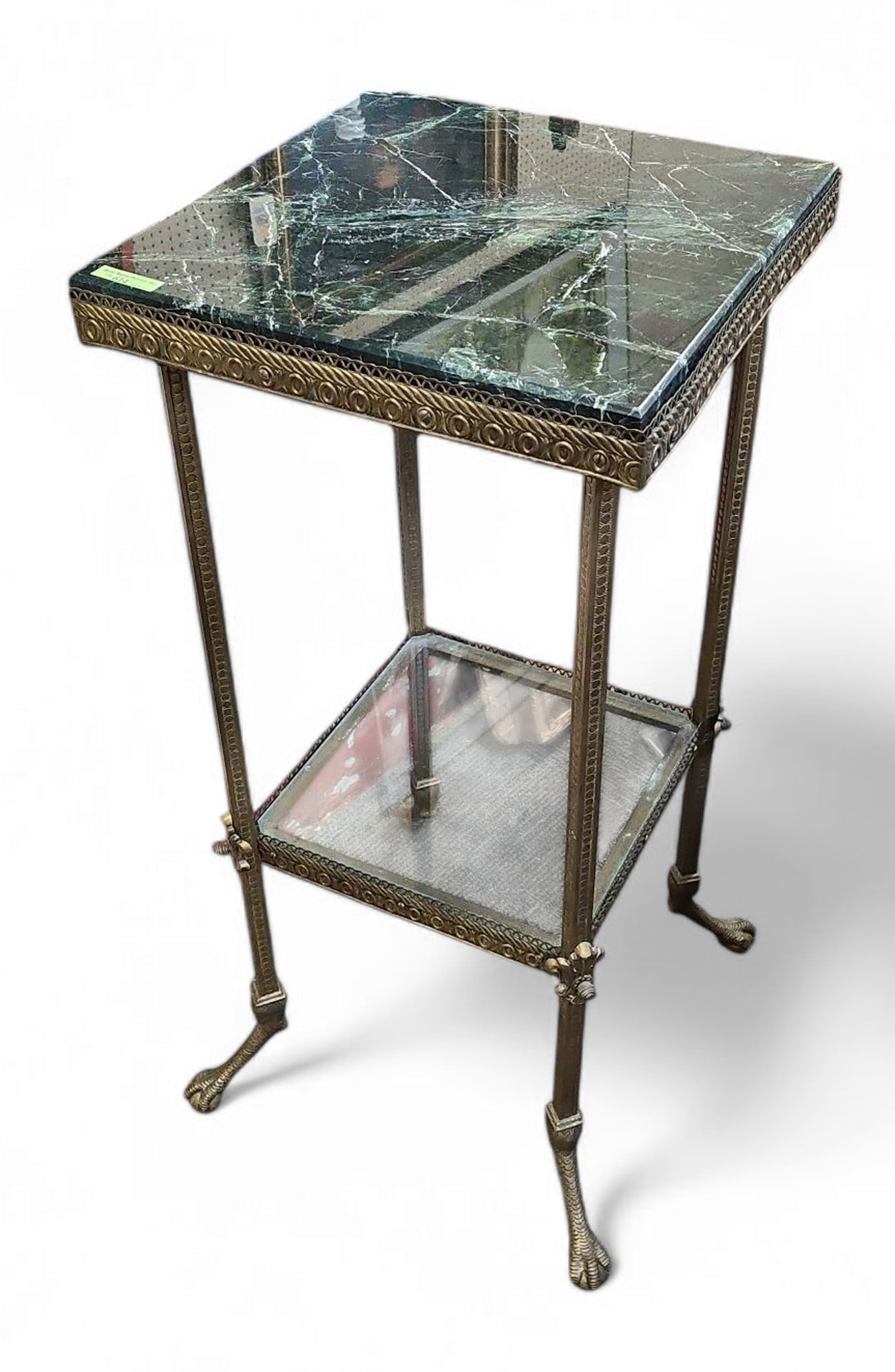 Victorian Brass & Dk. Green Marble 2 Tier Pedestal (1 of 2)