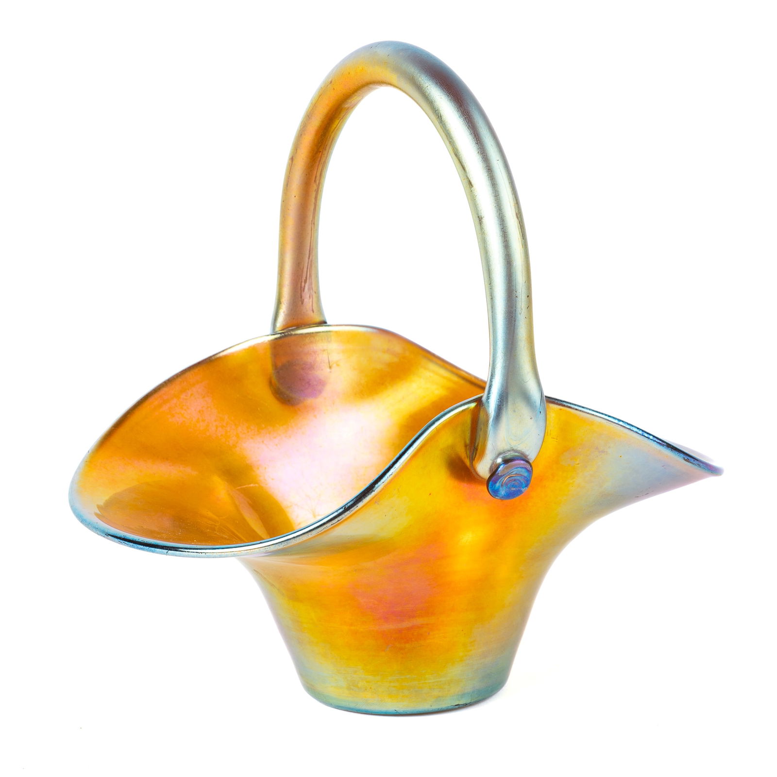 Steuben Gold Aurene Art Glass Basket. (1 of 3)