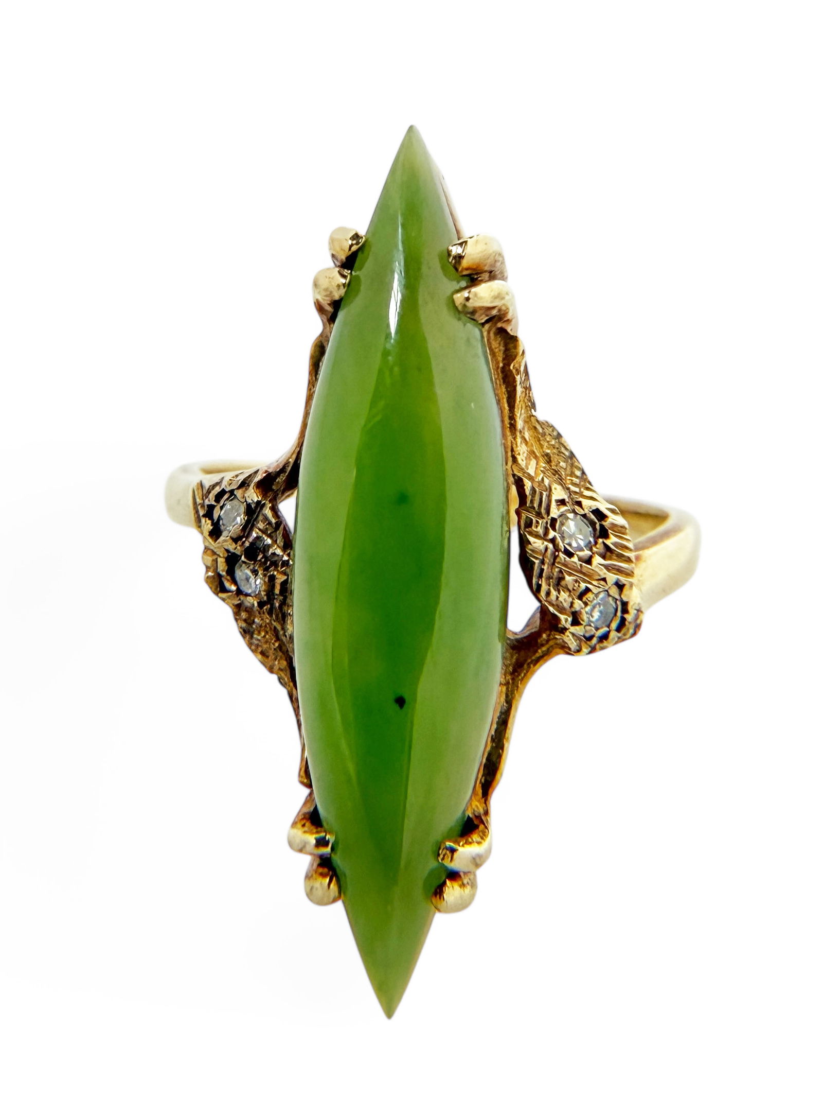 10K Gold, Spinach Jade & Diamond Ring. (1 of 3)